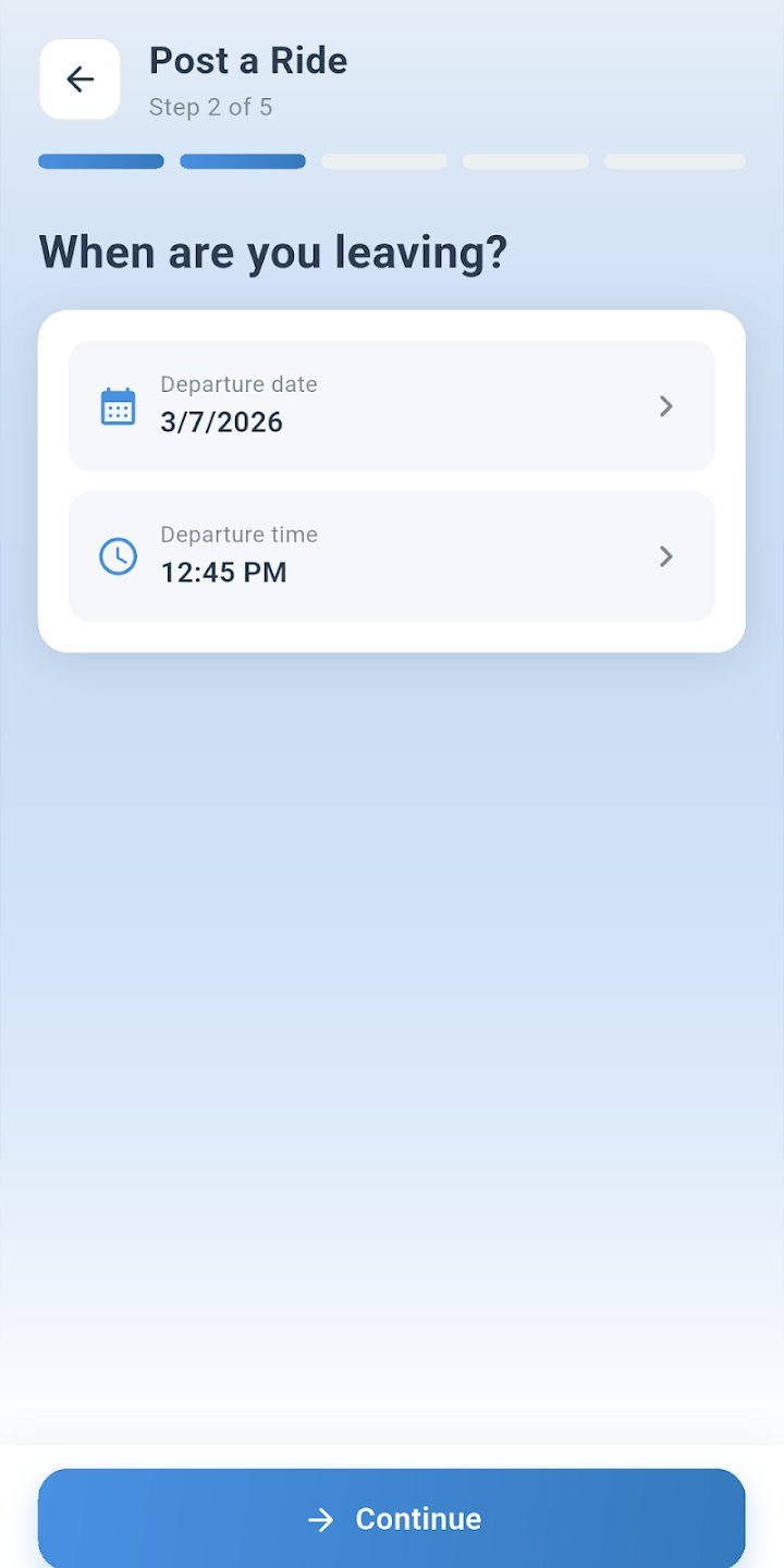 Posting a ride: choosing the departure date and time
